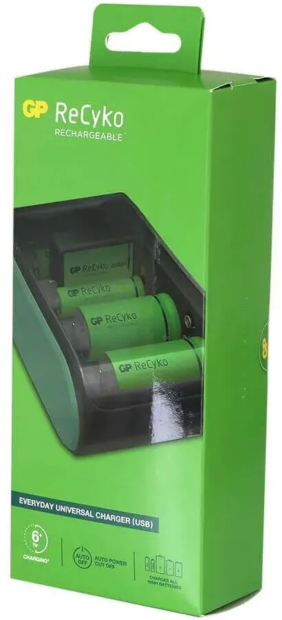 מטען סוללות אוניברסלי מהיר עם חיבור USB מבית GP Recyko דגם GPACSB631000