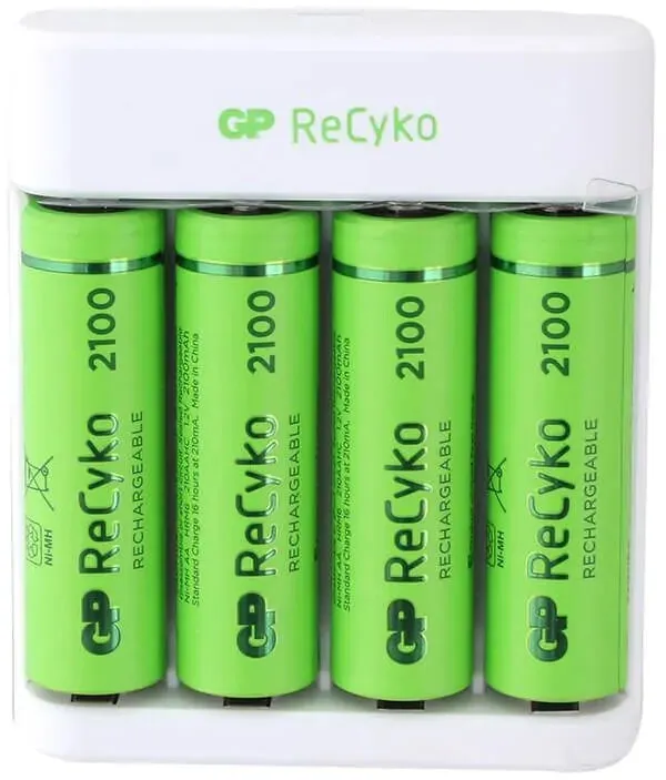 מטען 4 סוללות USB כולל 4 סוללות AA נטענות GP Recyko 2100mAh