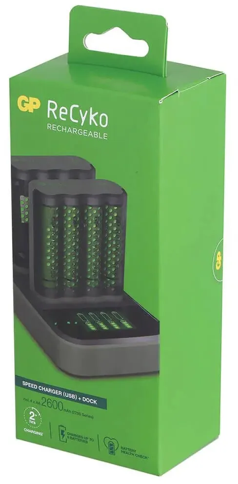 מטען 8 סוללות USB כולל 4 סוללות AA נטענות GP Recyko 2600mAh