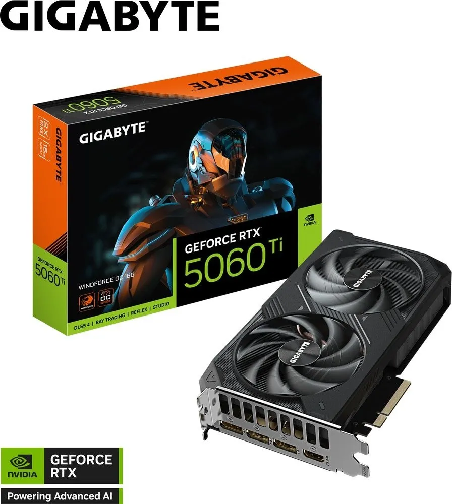כרטיס מסך Gigabyte GeForce RTX 5060 Ti WINDFORCE OC 16GB GV-N506TWF2OC-16GD