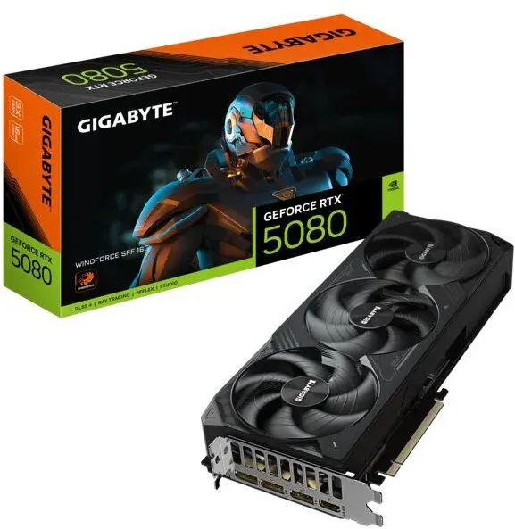 כרטיס מסך Gigabyte GeForce RTX 5080 WindForce 3 SFF 16GB GDDR7 GV-N5080WF3-16GD