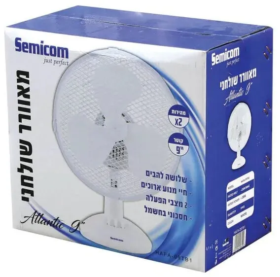מאוורר שולחני Semicom HAFA-09TB1 9" 38W בצבע לבן