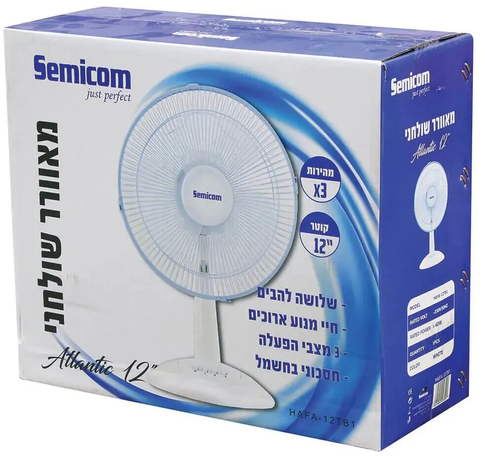 מאוורר שולחני Semicom HAFA-12TB1 12" 40W בצבע לבן