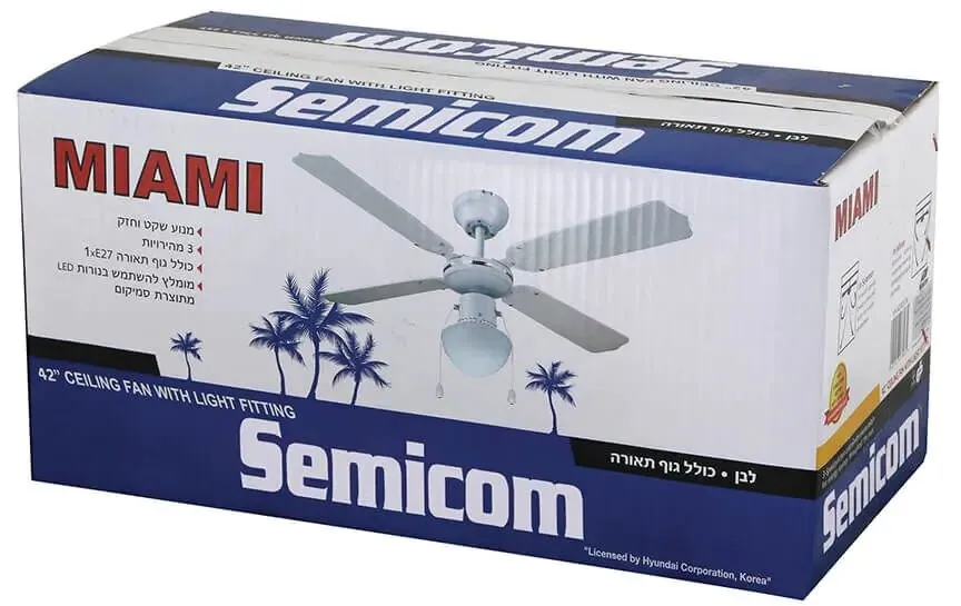 מאוורר תקרה Semicom HY-J42003/W 42" 45W סדרה: מיאמי בצבע לבן