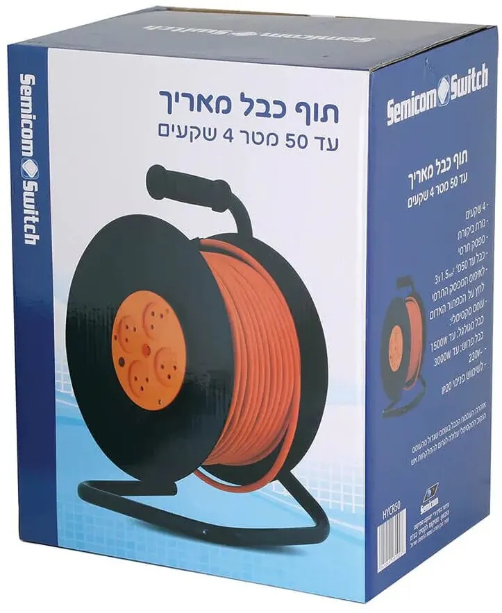 תוף 4 שקעים Semicom HYCR50 באורך 50 מטר