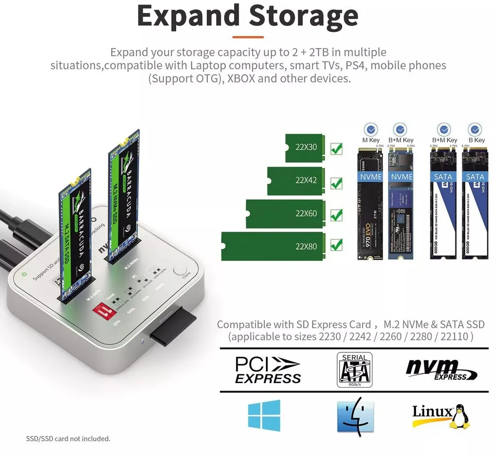 תחנת עגינה לשני כוננים Maiwo Type C To NvMe M.2 With Clone K3016CL