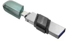 זיכרון נייד למכשירי אפל Sandisk iXpand Flash Drive Flip 256GB USB 3.1 Lightning SDIX90N-256G-GN6NE