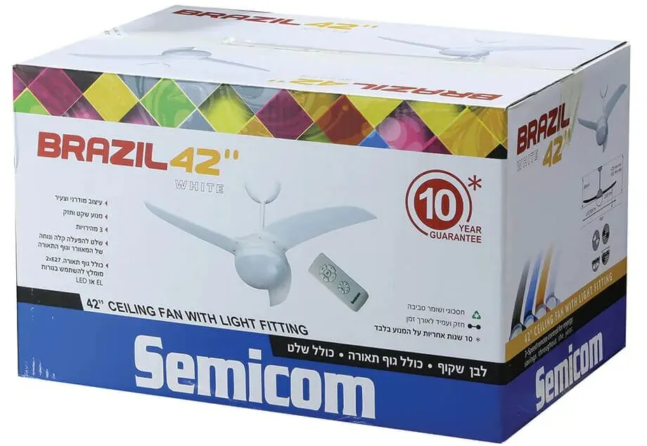 מאוורר תקרה Semicom SM-42C01/W 42" סדרה: BRAZIL בצבע לבן