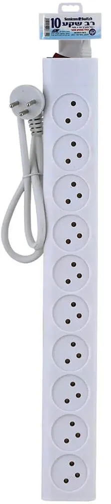 רב שקע 10 שקעים Semicom SW-MS10-1M+S כולל מפסק באורך 1 מטר