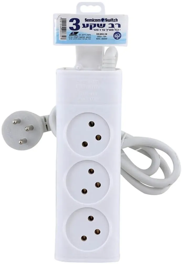 רב שקע 3 שקעים Semicom SW-MS3-1M באורך 1 מטר