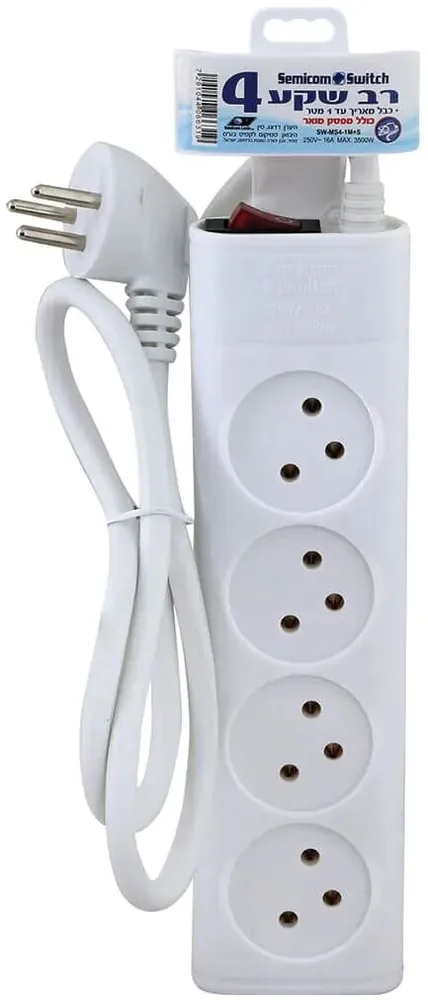 רב שקע 4 שקעים Semicom SW-MS4-1M+S כולל מפסק באורך 1 מטר
