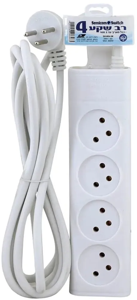 רב שקע 4 שקעים Semicom SW-MS4-3M באורך 3 מטר