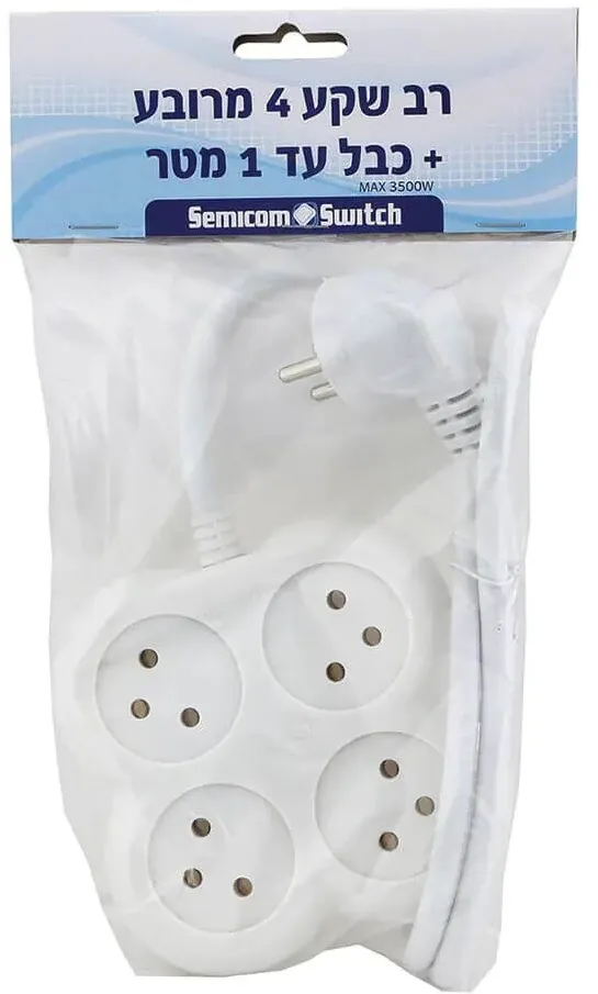 רב שקע 4 שקעים Semicom SW-MS45-1M באורך 1 מטר