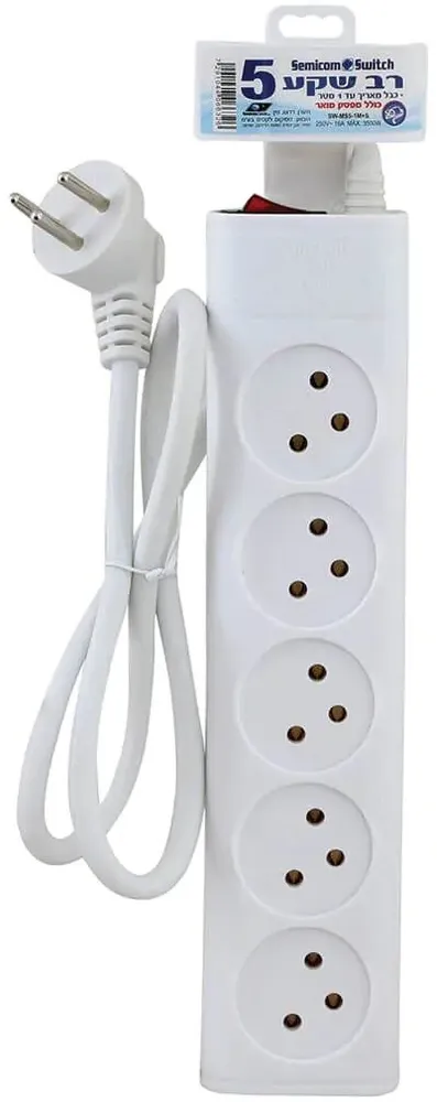 רב שקע 5 שקעים Semicom SW-MS5-1M+S כולל מפסק באורך 1 מטר