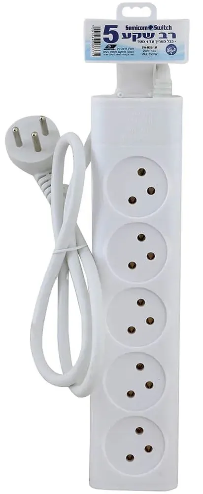 רב שקע 5 שקעים Semicom SW-MS5-1M באורך 1 מטר