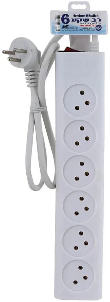 רב שקע 6 שקעים Semicom SW-MS6-1M+S כולל מפסק באורך 1 מטר