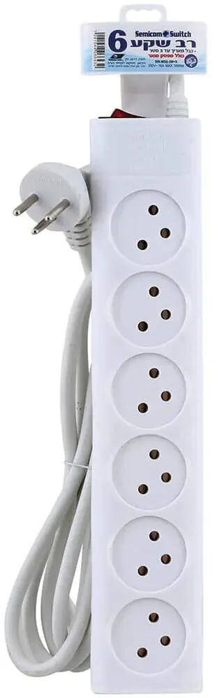 רב שקע 6 שקעים Semicom SW-MS6-3M+S כולל מפסק באורך 3 מטר