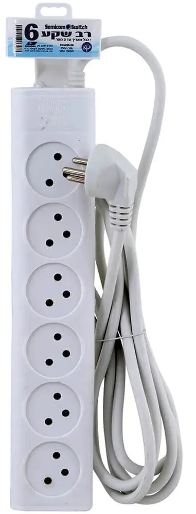 רב שקע 6 שקעים Semicom SW-MS6-3M באורך 3 מטר
