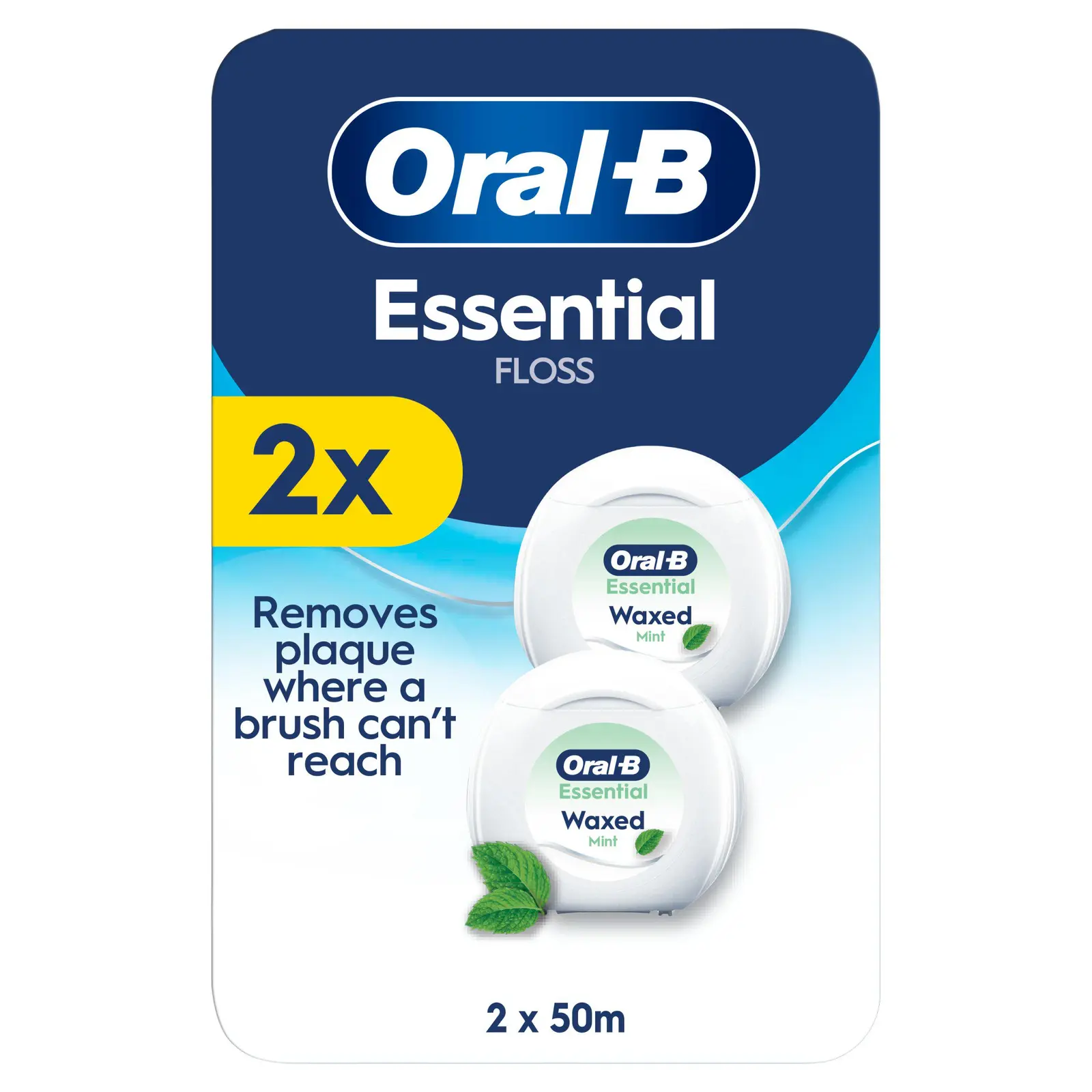 מארז זוגי חוט דנטלי עם שעוה Oral-B Essential Mint – באורך 50 מטר כל אחד