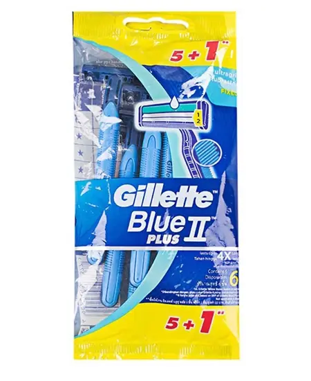 סכיני גילוח חד-פעמיים לגבר Gillette Blue 2 Plus שני להבים – סך הכל 6 סכינים