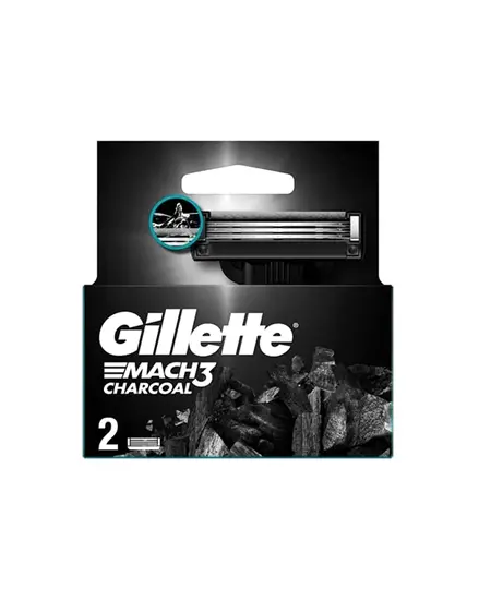 סכיני גילוח רב-פעמיים לגבר Gillette Mach 3 Charcoal שלושה להבים – סך הכל 2 סכינים