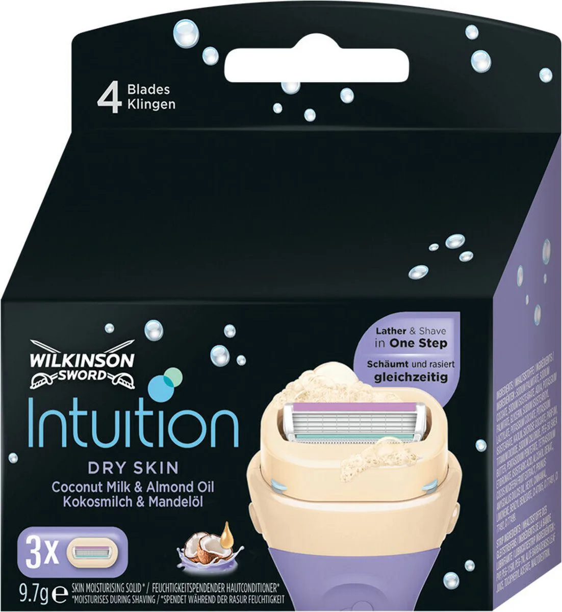 סכיני גילוח לאישה Wilkinson Sword Intuition ארבעה להבים – סך הכל 3 סכינים
