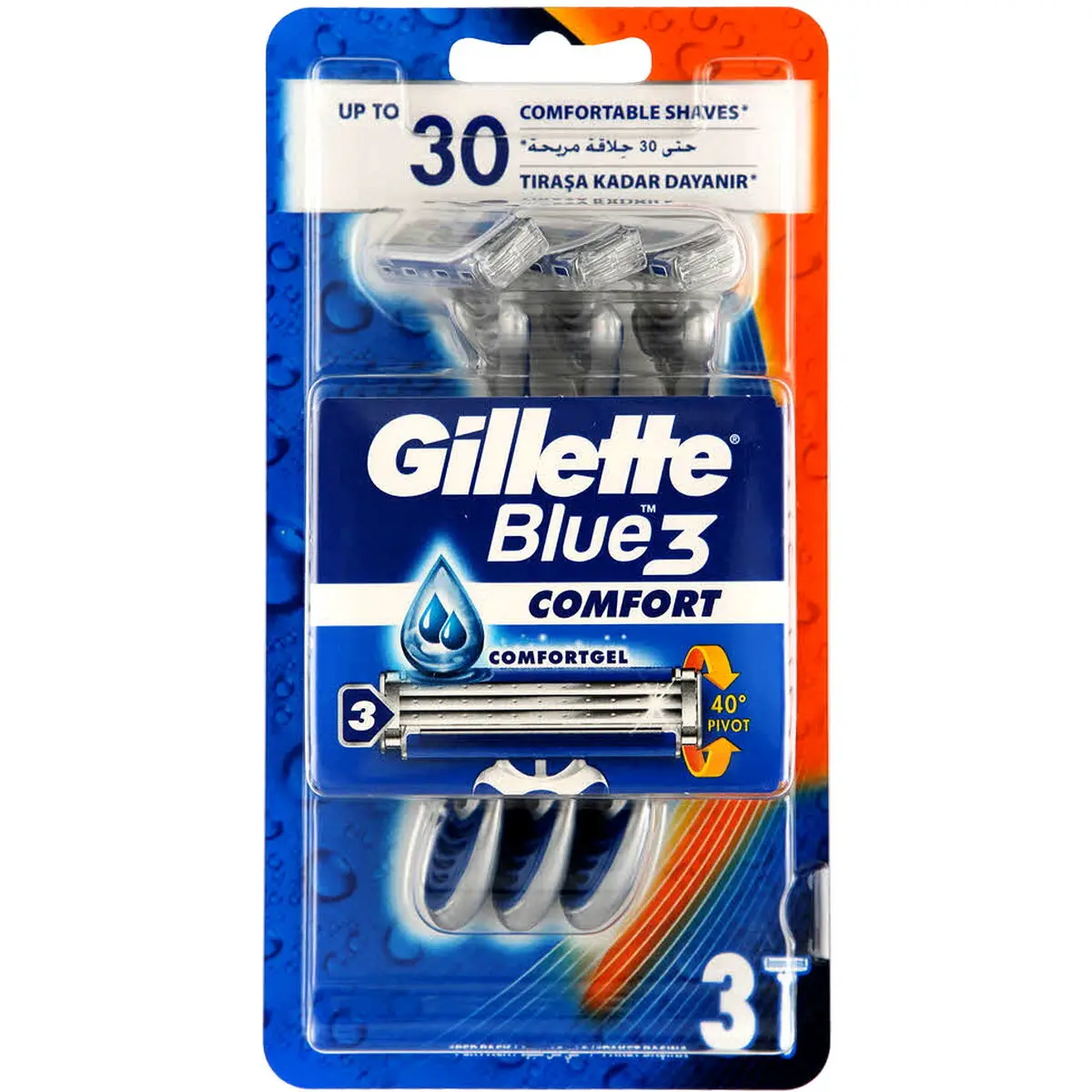 סכיני גילוח חד-פעמיים לגבר Gillette Blue 3 Comfort שלושה להבים – סך הכל 3 סכינים