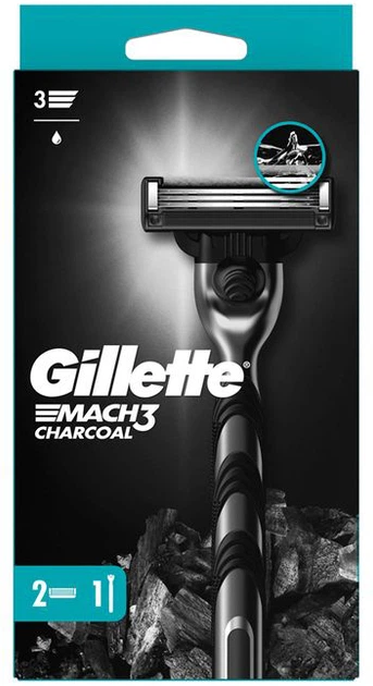 סכיני גילוח רב-פעמיים לגבר Gillette Mach 3 Charcoal שלושה להבים – סך הכל 2 סכינים עם ידית
