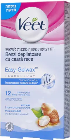 רצועות שעווה לגוף לעור רגיש Veet – סך הכל 12 יחידות