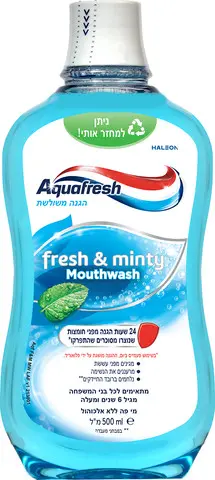 מי פה מנטה מרענן ללא אלכוהול Aquafresh – בנפח 500 מ"ל