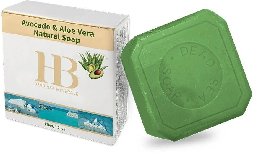 סבון מוצק בניחוח אבוקדו ואלוורה מבית Hb Dead Sea Minerals – בנפח 115 גרם