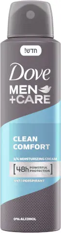 דאודורנט ספריי לגבר Dove Advanced Care Clean Comfort – בנפח 150 מ"ל