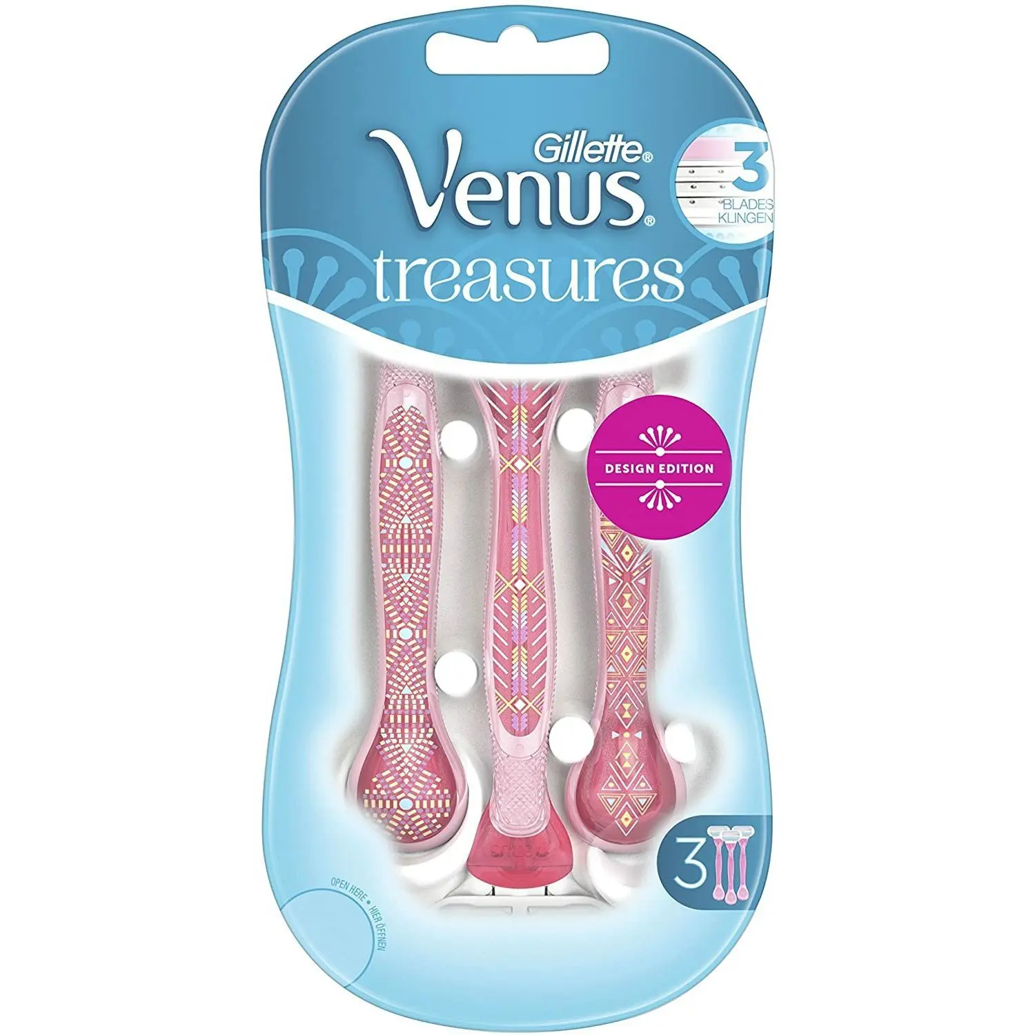 סכיני גילוח לאישה Gillette Venus Treasures שלושה להבים – סך הכל 3 סכינים