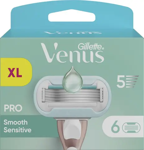 סכיני גילוח לאישה Gillette Venus Deluxe Smooth Sensitive חמישה להבים – סך הכל 6 סכינים עם ידית