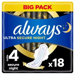 תחבושות Always Ultra Secure Night לילה עם כנפיים – 18 יחידות