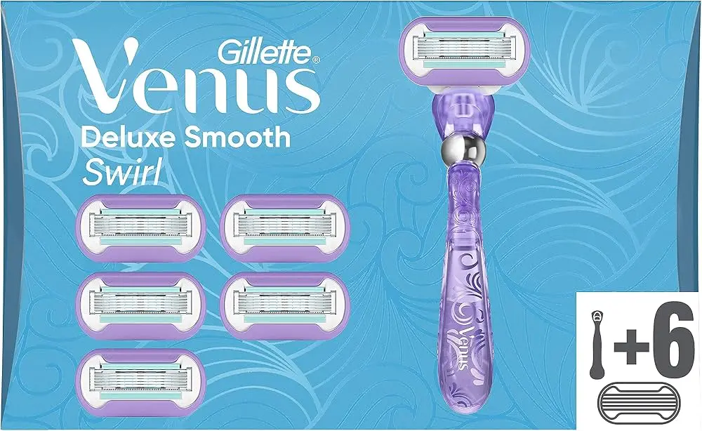 סכיני גילוח לאישה Gillette Venus Swirl חמישה להבים – סך הכל 6 סכינים עם ידית