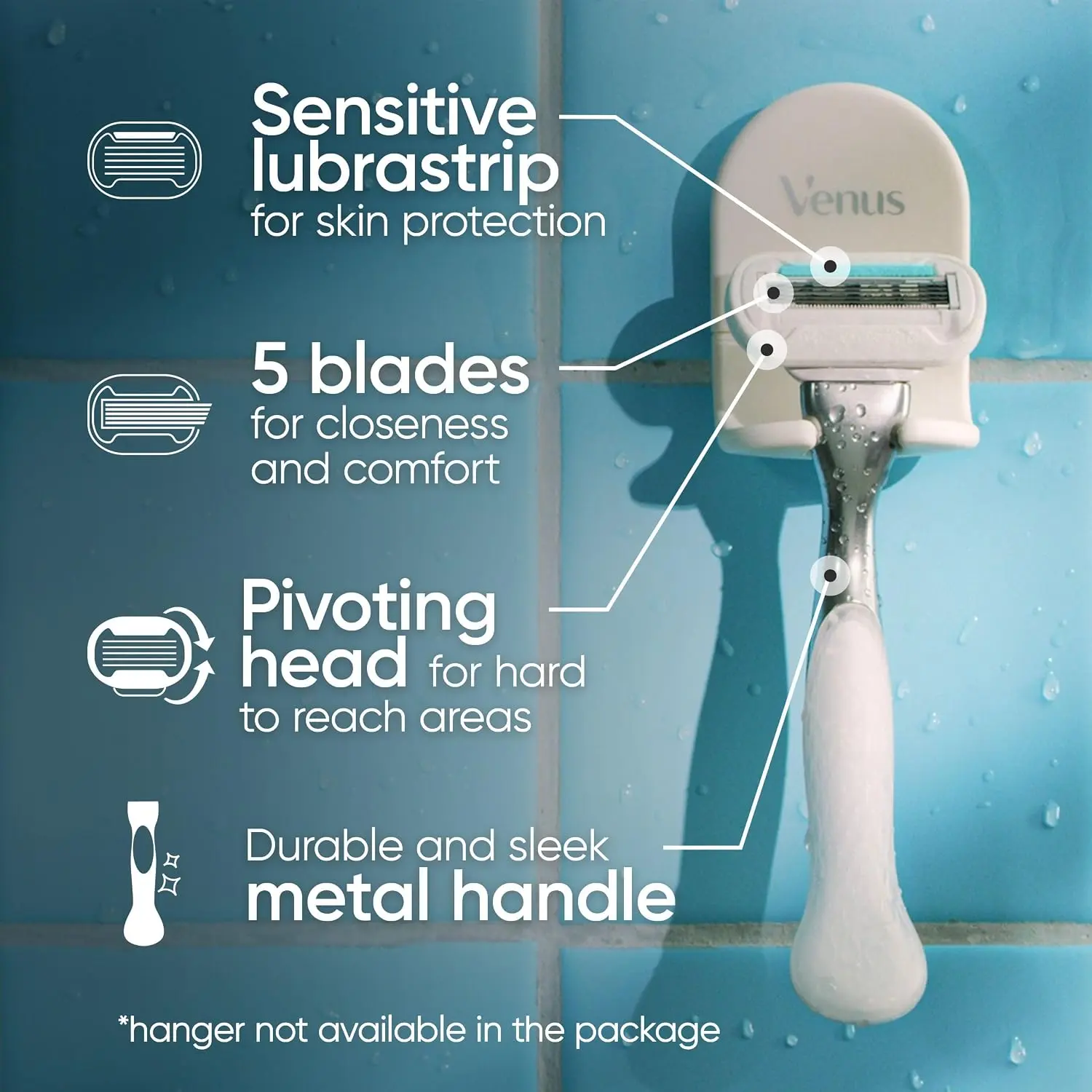 סכיני גילוח רב-פעמיים לאישה Gillette Venus Deluxe Smooth Sensitive חמישה להבים – סך הכל 3 סכינים עם ידית