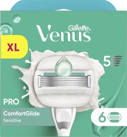 סכיני גילוח לאישה Gillette Venus Comfortglide Sensitive חמישה להבים – סך הכל 6 סכינים עם ידית