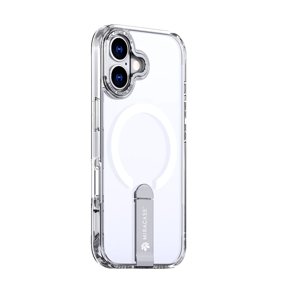 כיסוי MagSafe ל-Apple iPhone 17 מבית Miracase דגם Mirastand – בצבע שקוף