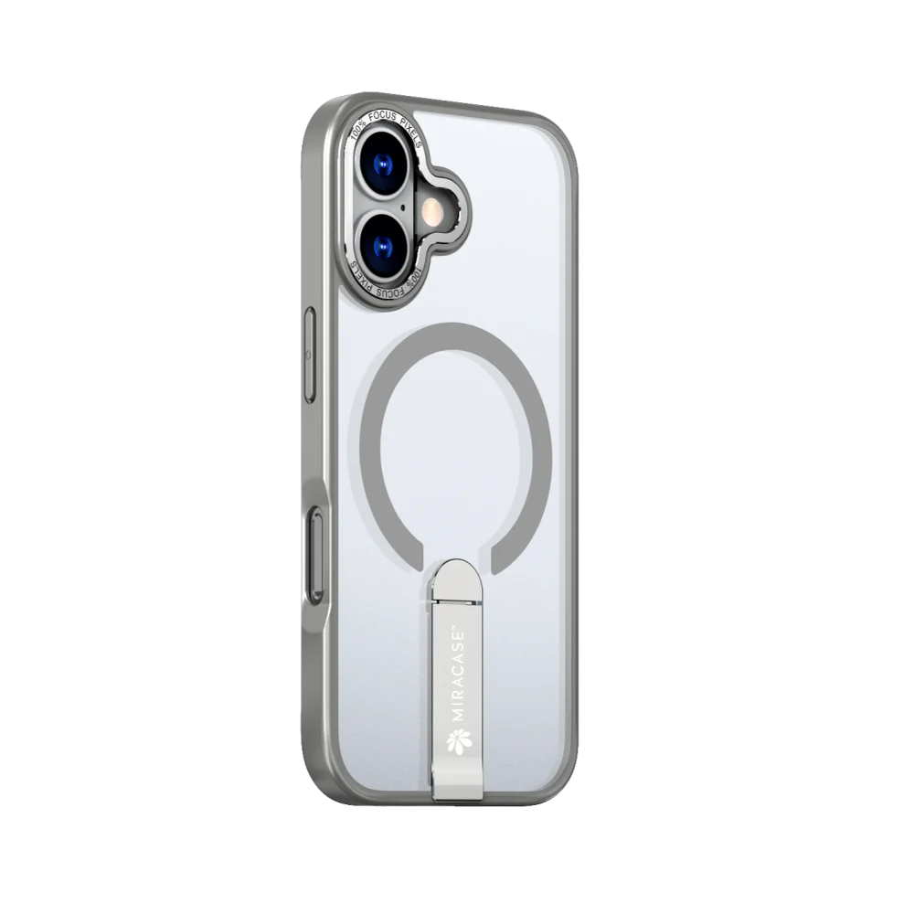 כיסוי MagSafe ל-Apple iPhone 17 מבית Miracase דגם Mirastand – בצבע אפור