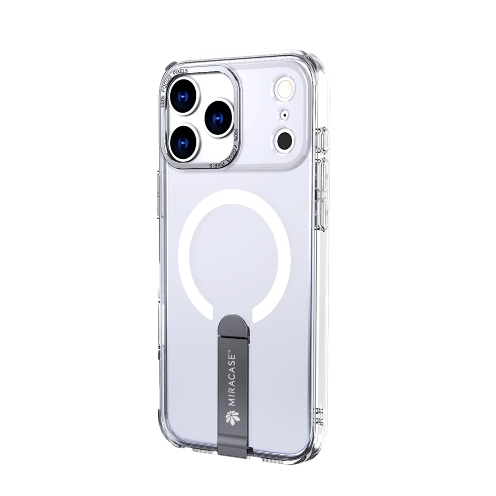 כיסוי MagSafe ל-Apple iPhone 17 Pro מבית Miracase דגם Mirastand – בצבע שקוף