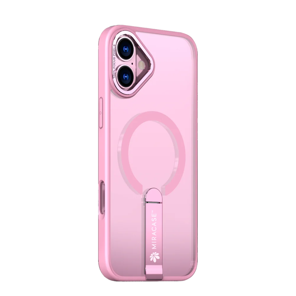 כיסוי MagSafe ל-Apple iPhone 16 מבית Miracase דגם Mirastand – בצבע ורוד