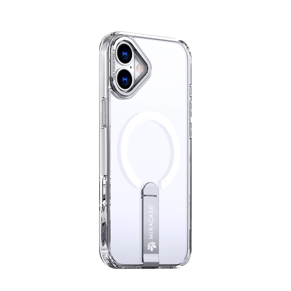 כיסוי MagSafe ל-Apple iPhone 16 מבית Miracase דגם Mirastand – בצבע שקוף