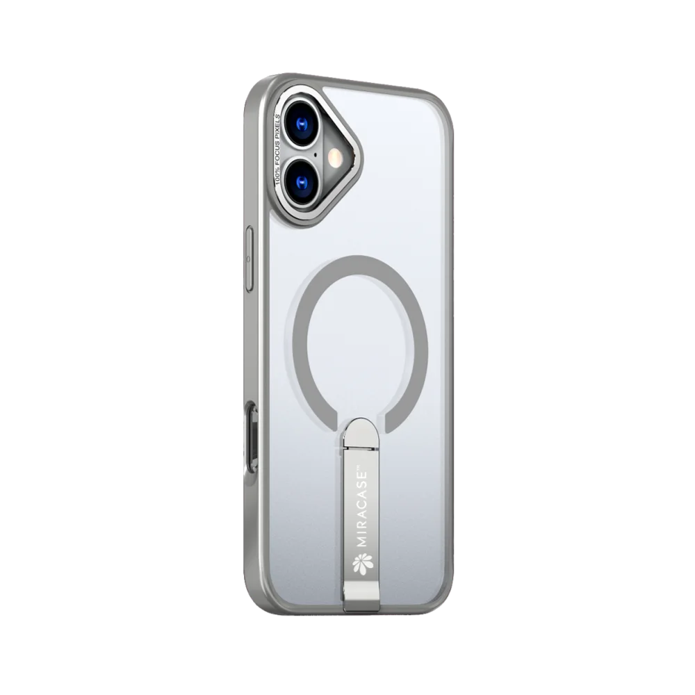 כיסוי MagSafe ל-Apple iPhone 16 מבית Miracase דגם Mirastand – בצבע אפור