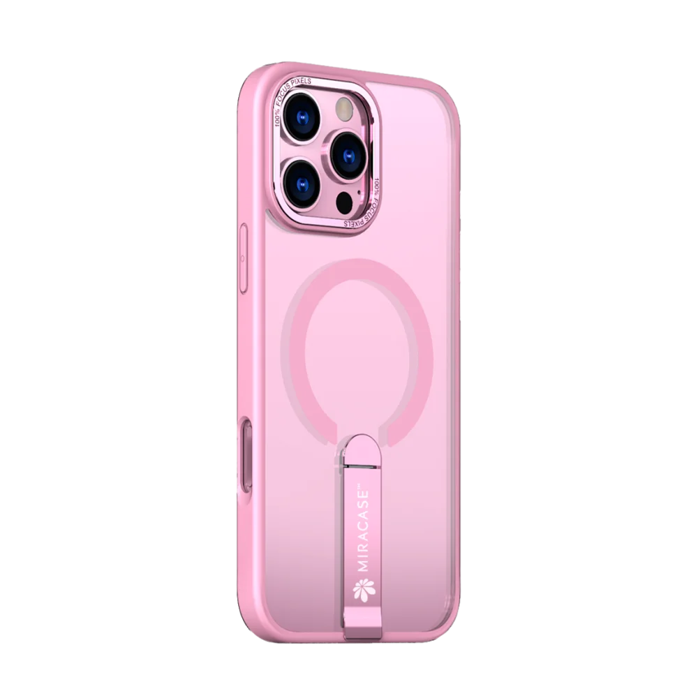 כיסוי MagSafe ל-Apple iPhone 16 Pro מבית Miracase דגם Mirastand – בצבע ורוד