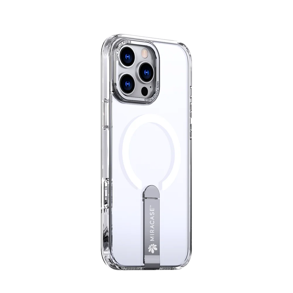 כיסוי MagSafe ל-Apple iPhone 16 Pro מבית Miracase דגם Mirastand – בצבע שקוף