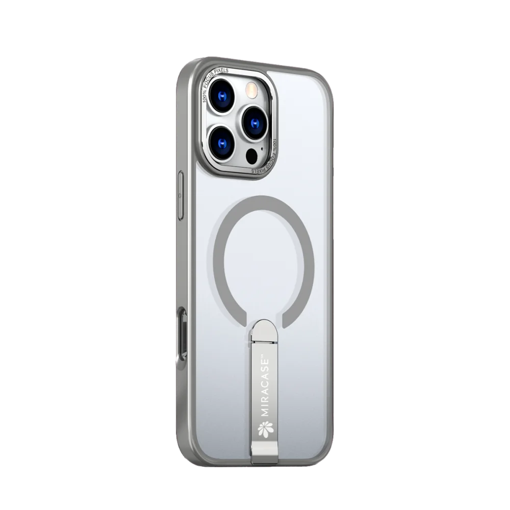 כיסוי MagSafe ל-Apple iPhone 16 Pro מבית Miracase דגם Mirastand – בצבע אפור