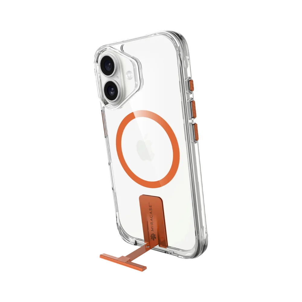 כיסוי MagSafe ל-Apple iPhone 17 מבית Miracase דגם Mirakick – בצבע שקוף-כתום