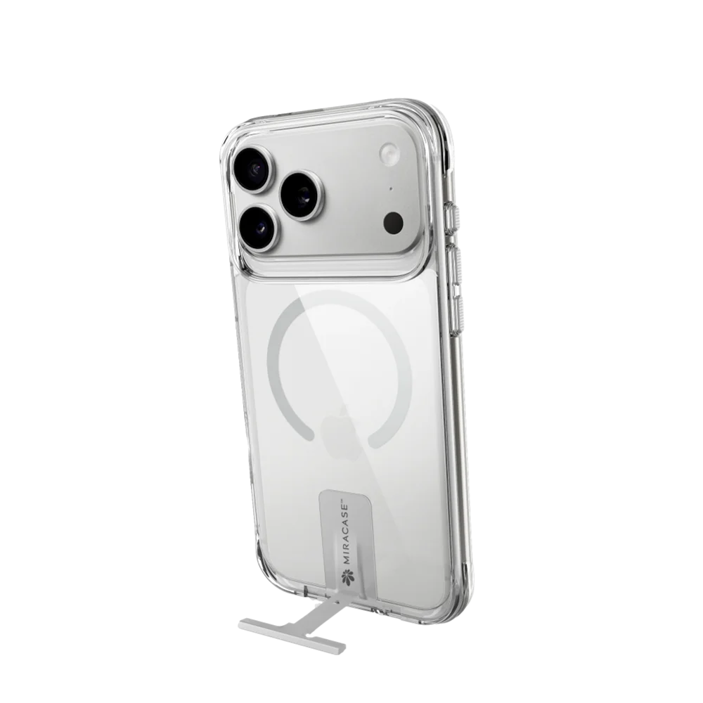 כיסוי MagSafe שקוף ל-Apple iPhone 17 Pro מבית Miracase דגם Mirakick – בצבע שקוף-כסף