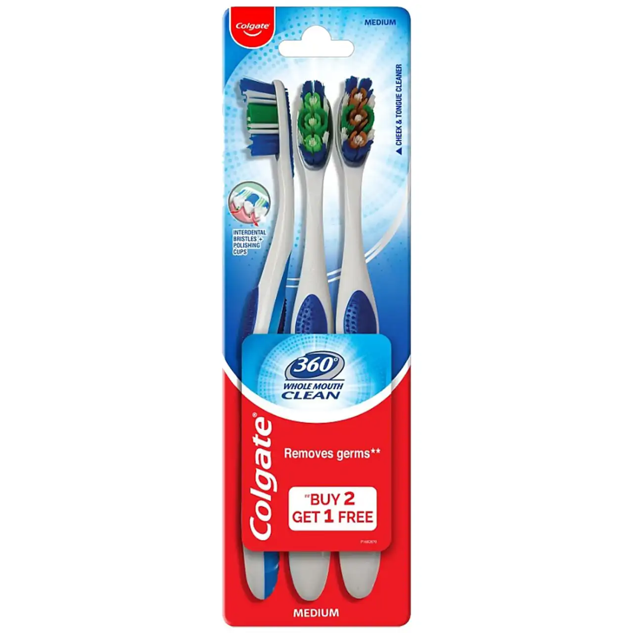 שלישיית מברשות שיניים בינוניות Colgate 360 Whole Mouth Clean